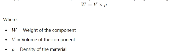 Multiply the volume of each component by the material's density to get the weight